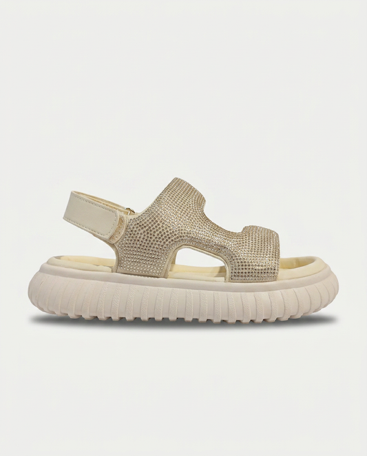 26Y846 Çocuk Filet Günlük Taşlı Sandalet BEJ