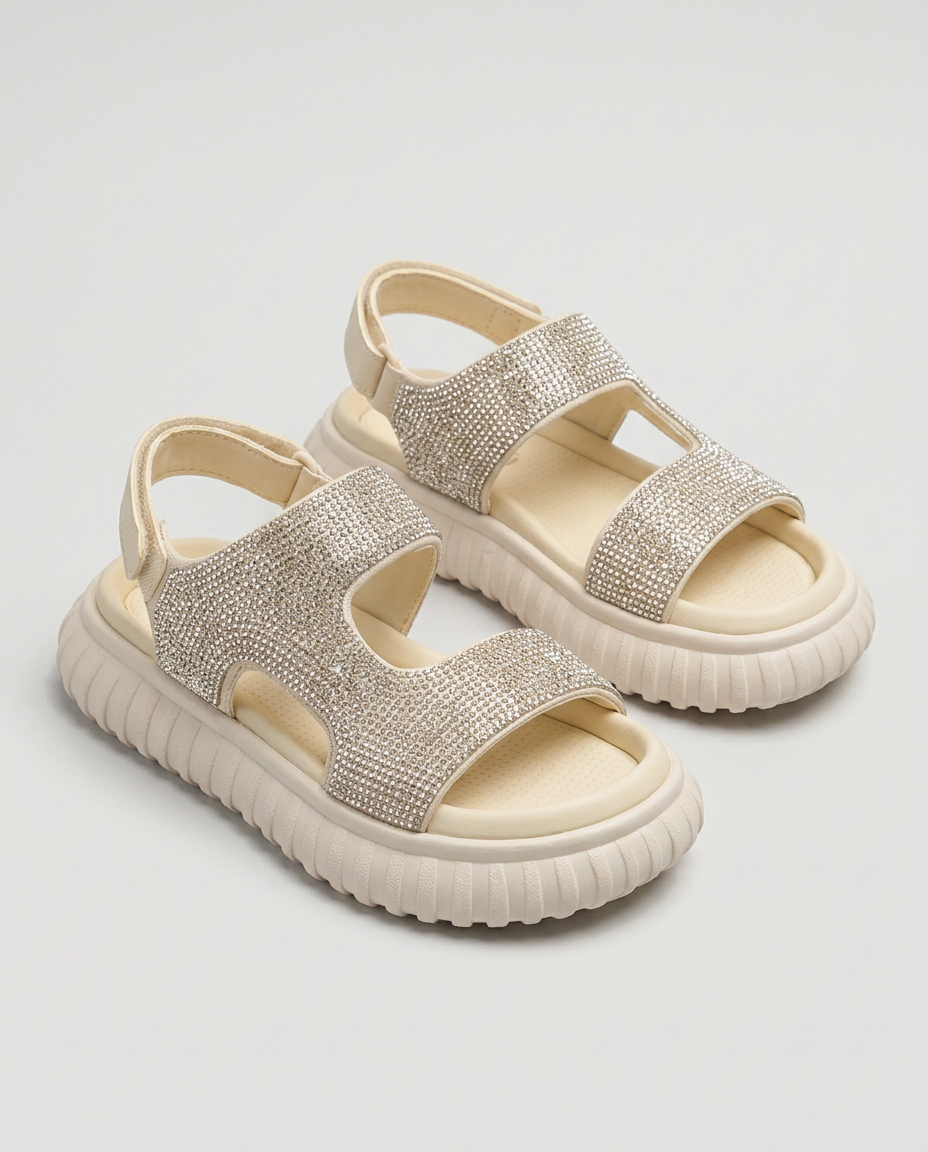 26Y846 Çocuk Filet Günlük Taşlı Sandalet BEJ