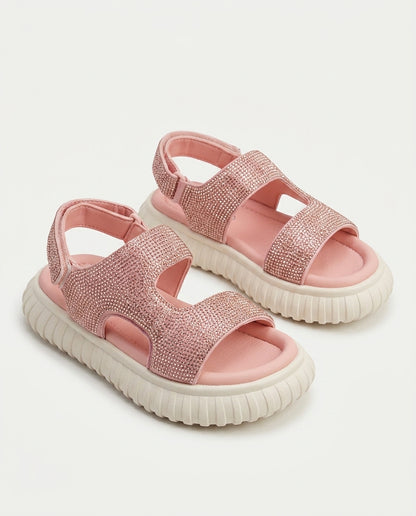 26Y846 Çocuk Filet Günlük Taşlı Sandalet PUDRA