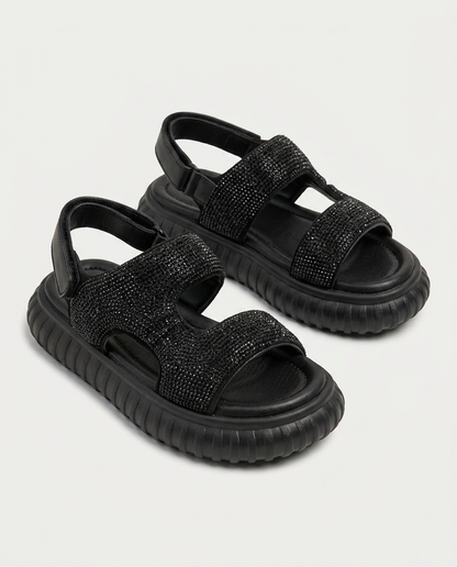 26Y846 Çocuk Filet Günlük Taşlı Sandalet SİYAH